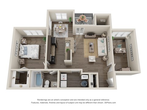 Floor plan for 1 bed, 1 bath, 872 sqft